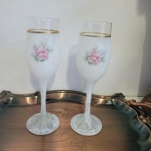 Vintage Casa Elite Arte Murano M. Valenti set of 2 champagne glasses
